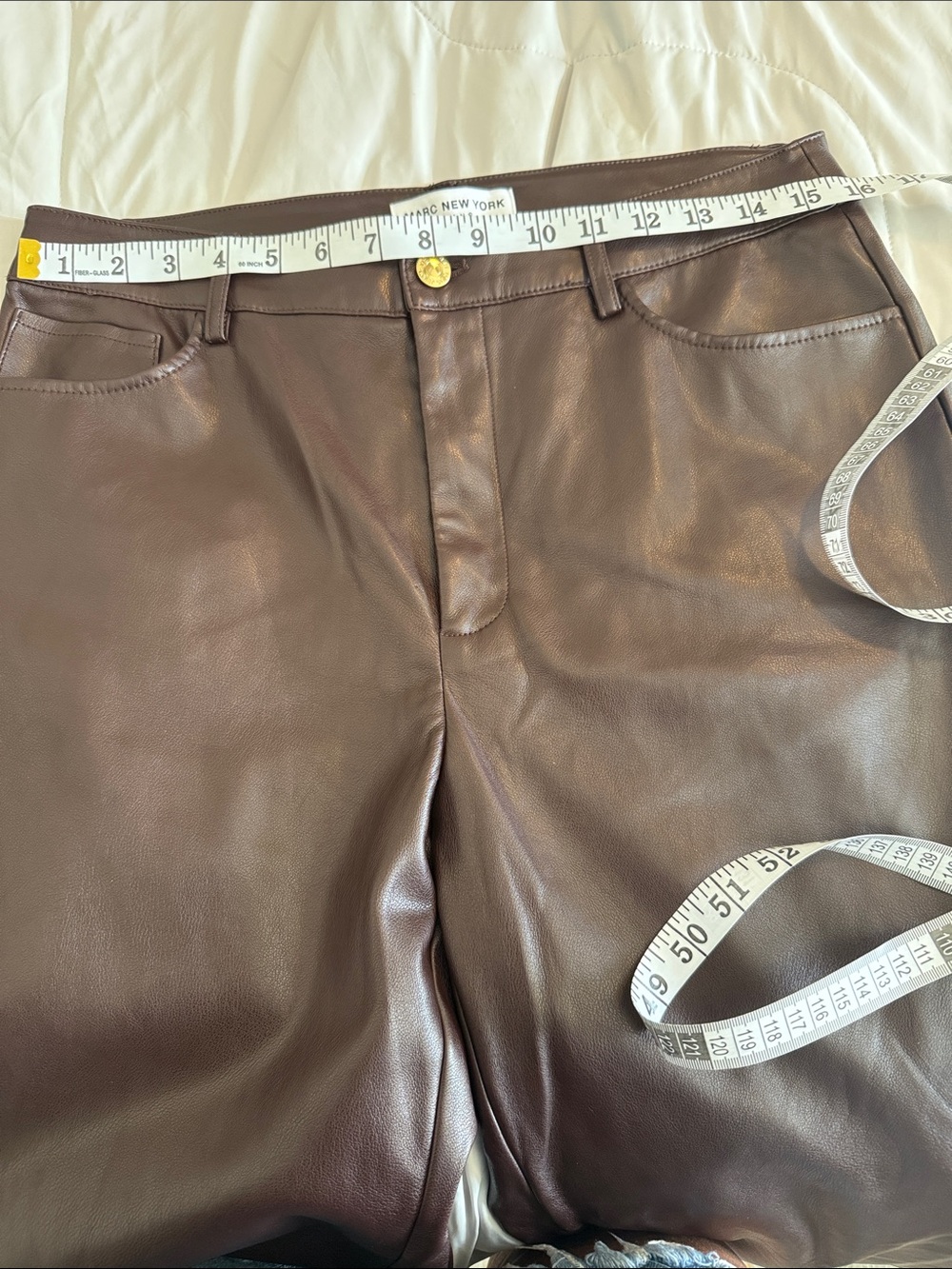 Marc New York Faux Leather Straight Leg Pants in Dark Brown - Picture 4 of 5
